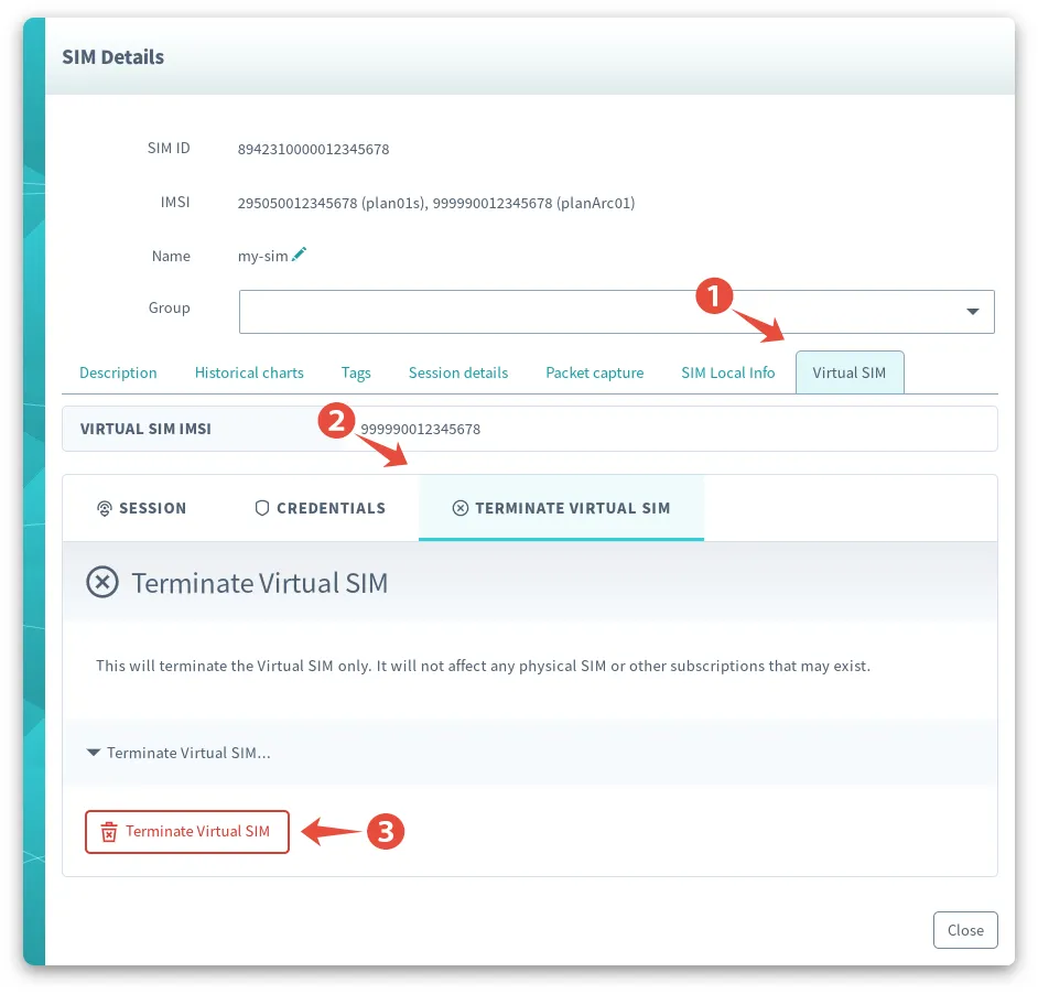 Terminate Subscription Container Virtual SIM