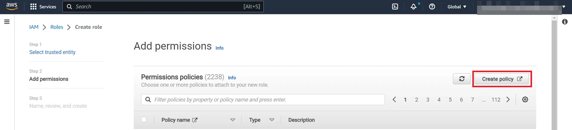 Create Policy Button