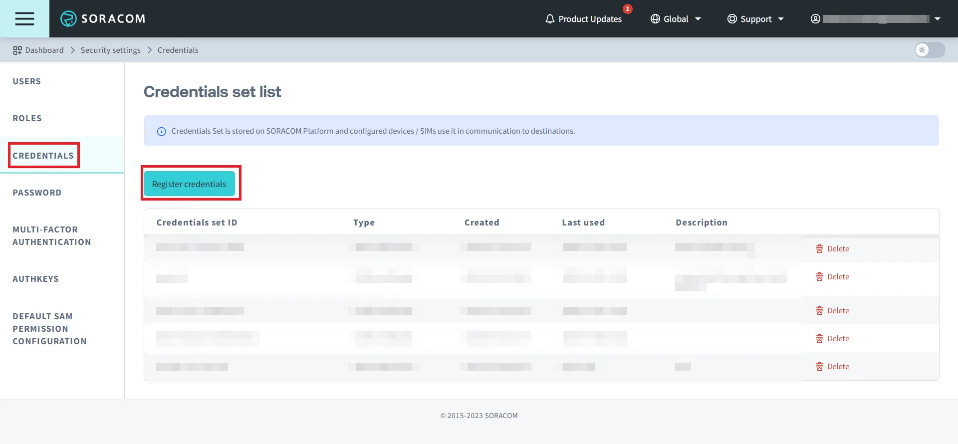 Register Credentials Button