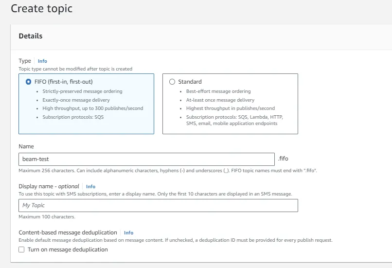 Create a SNS topic